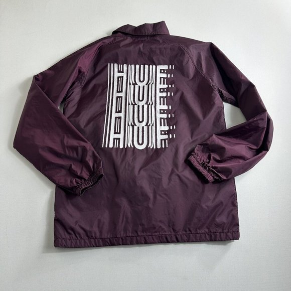 HUF‎ Set H Coaches Jacket Mens Size Small Maroon Snap Button Windbreaker - Picture 1 of 9